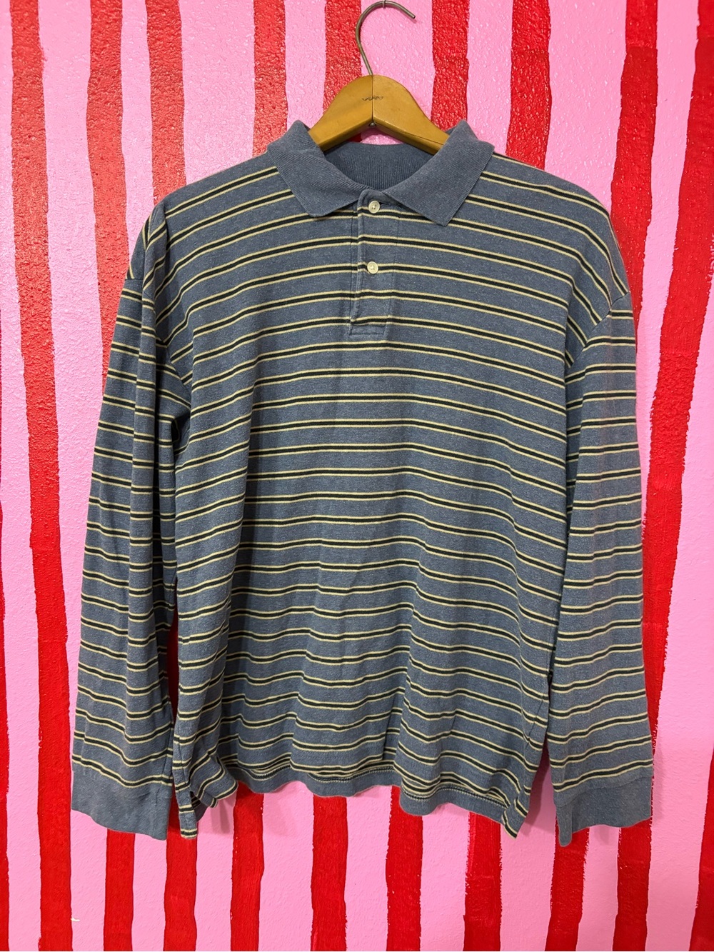 John Ashford Blue Polo with Yellow Stripe Detail